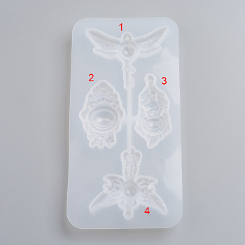 Silicone Molds, Resin Casting Molds, For UV Resin, Epoxy Resin Jewelry Making, Dragonfly, Eye, Feather, White, 207x99x16mm