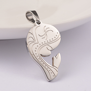 304 Stainless Steel Pendants, Virgin Mary, Stainless Steel Color, 27x15x2mm, Hole: 6x4mm