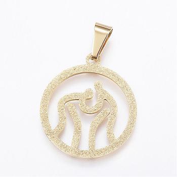 Textured 304 Stainless Steel Pendants, Flat Round, with Wrestling Sports, Golden, 30.5x27x2mm, Hole: 9x5mm