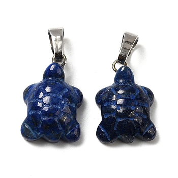 Dyed Natural Lapis Lazuli Pendants, Tortoise Charms, with Rack Plating Platinum Plated Brass Snap on Bails, 17~22x12.5~13.5x6~6.5mm, Hole: 8x5mm