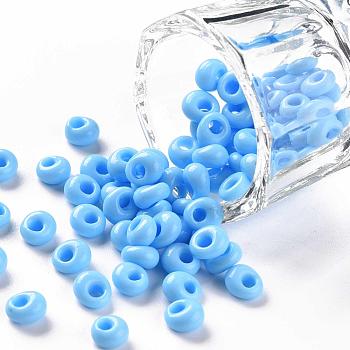 TOHO Short Magatama Beads, Japanese Seed Beads, (43) Opaque Blue Turquoise, 6x5.5x3.5mm, Hole: 2mm, about 450g/bag