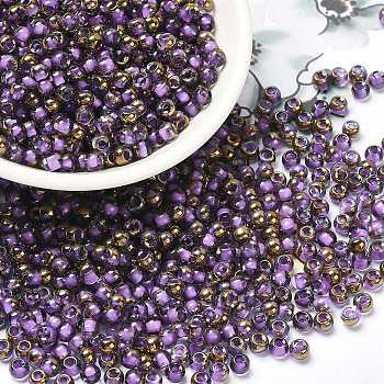 Glass Seed Beads, Half Plated, Inside Colours, Round Hole, Round, Medium Purple, 4x3mm, Hole: 1.4mm, 5000pcs/pound