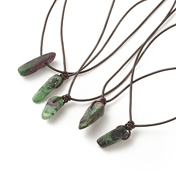Natural Ruby in Zoisite Nugget Pendant Necklace with Cowhide Leather Cord, Gemstone Jewelry for Women, 13.58~27.17 inch(34.5~69cm)