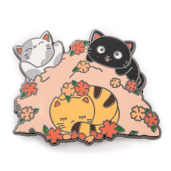 Alloy Enamel Pin Brooch, for Backpack Clothes, Cat Shape, Flower, Colorful, 33x40mm