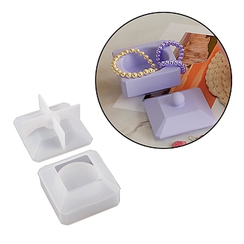 DIY Square Candle Holder Silicone Molds, Resin Plaster Cement Casting Molds, White, 42x42x24mm & 41x41x25mm, Inner Diameter: 28mm & 23.5x23.5mm