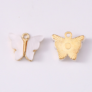 Alloy Enamel Pendants, Butterfly, Light Gold, Floral White, 14x16.5x3mm, Hole: 1.6mm