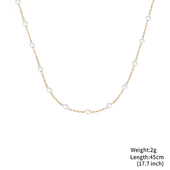 Imitation Pearl Necklace, Gold Plated Stainless Steel  Cable Chain Necklace 