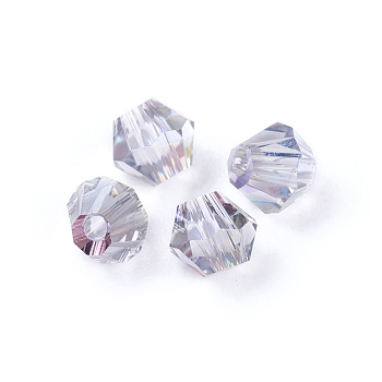 K9 Glass Beads, Faceted, Bicone, Ghost Light, 4x4mm, Hole: 1mm