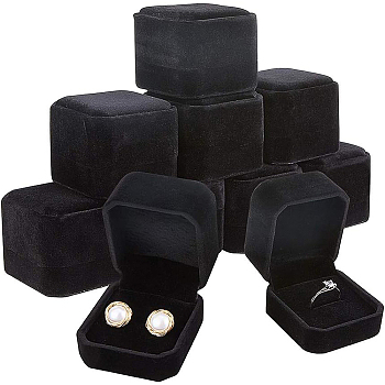 Square Velvet Ring Boxes, Black, 49.5x54.5x41.5mm