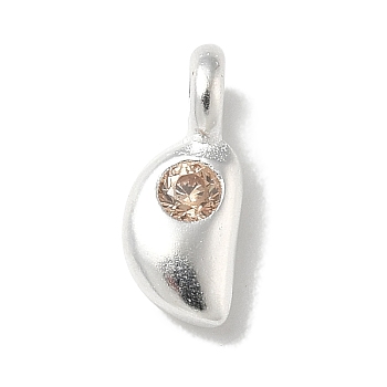 925 Sterling Sliver Cubic Zirconia Moon Charms, 925 Sterling Silver Plated, BurlyWood, 8.5x3.5x2mm, Hole: 1.5mm