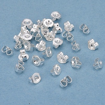 304 Stainless Steel Ear Nuts, Butterfly Earring Backs for Post Earrings, Flat Round, Silver, 5x4.5x3mm, Hole: 1mm