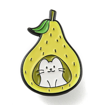 Cartoon Fruit with Cat Enamel Pins, Black Alloy Badge for Backpack Clothes, Pear, 31x21.5x1.5mm