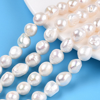 Natural Cultured Freshwater Pearl Beads Strands, Baroque Pearls Keshi Pearl Beads, Two Sides Polished, Seashell Color, 9~12x9~13x7.5~11mm, Hole: 0.7mm, about 32~34pcs/strand, 13.78~14.17 inch(35~36cm)