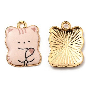 Printed Alloy Pendants, Golden, Cadmium Free & Nickel Free & Lead Free, Cat Shape Charms, Misty Rose, 22x17x3mm, Hole: 2mm