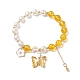 Round Natural Quartz Crystal(Dyed & Heated) & Shell Pearl Beaded Stretch Bracelet(BJEW-TA00191-04)-1