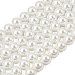 Eco-Friendly Dyed Glass Pearl Round Beads Strands, Grade A, Cotton Cord Threaded, White, 10mm, Hole: 0.7~1.1mm, about 42pcs/strand, 15 inch(HY-A002-10mm-RB001)