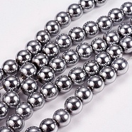 Electroplate Non-magnetic Synthetic Hematite Beads Strands, Round, Grade A, Platinum Plated, 8mm, Hole: 1.5mm, about 50pcs/strand, 16 inch(X-G-J169A-8mm-02)