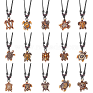15Pcs 15 Styles Tortoise Resin Pendant Necklaces Set with Adjustable Cotton Cords, Yin Yang & Skull & Evil Eye Pattern, Goldenrod, 19.29~37.40 inch(49~95cm), 1Pc/style(NJEW-AN0001-51B)