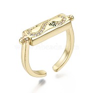 Brass Micro Pave Cubic Zirconia Cuff Rings, Open Rings, Nickel Free, Rectangle with Snake, Real 16K Gold Plated, US Size 6(16.5mm)(RJEW-S044-118-NF)