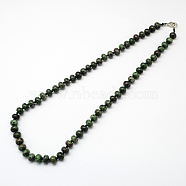 Fashionable Gemstone Beaded Necklaces, with Platinum Plated Zinc Alloy Lobster Clasps, Ruby in Zoisite, 18.5 inch(NJEW-R211-11)