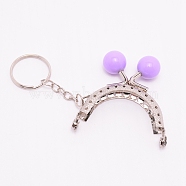 Iron Purse Clasp Frame, with Plastic Beads, Bag Kiss Clasp Lock, for DIY Craft, Purse Making, Bag Making, Lilac, 103mm(IFIN-WH0053-22P-04)