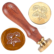 Wax Seal Stamp Set, Golden Tone Sealing Wax Stamp Solid Brass Head, with Retro Wooden Handle, for Envelopes Invitations, Gift Card, Leaf, 83x22mm(AJEW-WH0208-972)