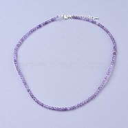 Natural Amethyst Beaded Necklaces, with Brass Lobster Claw Clasps, Faceted Round Beads, 16.5 inch~16.7 inch(42~42.5cm)x3~3.5mm(NJEW-K114-B-A21)