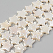 Electroplate Natural Freshwater Shell Beads Strands, Star, Seashell Color, 15x15.5x3mm, Hole: 0.8mm, about 27pcs/strand, 14.76 inch~14.96 inch(37.5cm~38cm)(SHEL-T017-09B)