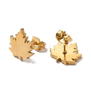 304 Stainless Steel Stud Earrings for Women, Golden, Leaf, 11.5x12x1.5mm, Pin: 0.7mm(EJEW-D053-01G-04)