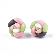 Handmade Polymer Clay Stud Earrings, with Steel Pin, Flower, Colorful, 15.5~17.5x16.5~17.5mm, Pin: 0.7mm(CLAY-S092-17)