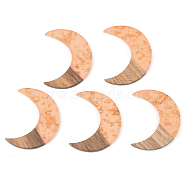 Transparent Resin & Walnut Wood Pendants, with Gold Foil, Moon, Dark Salmon, 38x30x3mm, Hole: 2mm(X-RESI-S389-056A-B04)