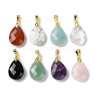 Natural Mixed Stone Pendants, Teardrop Charms, Faceted, with Ion Plating(IP) Golden Plated Brass Findings, 18x13x6mm, Hole: 4x3.3mm(G-Q005-02G)