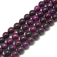 Natural Tiger Eye Beads Strands,  Dyed, Round, Purple, 10mm, Hole: 1mm, about 38pcs/strand, 14.9~15.3 inch(G-S300-10mm-107C)