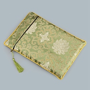 Floral Print Cloth Scriptures Storage Zipper Pouches, with Tassels, Rectangle, Dark Sea Green, 34x24cm(PW-WG86002-03)