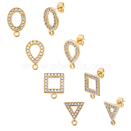 8Pcs 4 Style 304 Stainless Steel Stud Earring Findings, with Rhinestone, Loop and Ear Nuts/Earring Backs, Square & Oval & Triangle & Teardrop, Golden, Crystal, 16~18.5x11.5~13x2mm, Hole: 1.5mm, Pin: 0.8mm, 2pcs/style(STAS-UN0030-58)
