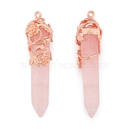 Natural Rose Quartz Pointed Pendants, with Brass Findings, Bullet, Rose Gold, 57~60x16mm, Hole: 8x5mm(G-O164-02-RG06)