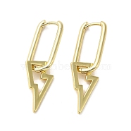Lightning Bolt Real 18K Gold Plated Brass Dangle Hoop Earrings, with Enamel, Yellow, 37.5x11.5mm(EJEW-L268-018G-04)