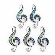 Musical Note Natural Abalone Shell/Paua Shell Brooch Pin, Alloy Lapel Pin for Girl Women, Lead Free & Cadmium Free, Platinum, Colorful, 50~52x23x9mm, Hole: 7x4mm, Pin: 0.7mm(G-N333-002-RS)