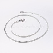 304 Stainless Steel Snake Chain Necklaces, with Lobster Claw Clasps, Stainless Steel Color, 17.3 inch(44cm), 2x0.6mm(NJEW-I205-19P)