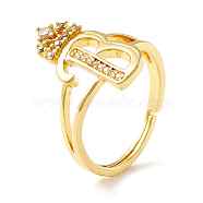 Clear Cubic Zirconia Initial Letter with Crown Adjustable Ring, Real 18K Gold Plated Brass Alphabet Ring for Women, Cadmium Free & Lead Free, Letter.B, US Size 6(16.5mm)(RJEW-M139-17B)