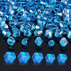 10 Strands 2 Style Transparent Electroplate Glass Beads Strands, AB Color Plated, Faceted, Bicone, Deep Sky Blue, 4~6x4~6mm, Hole: 1mm, about 47~96pcs/strand, 10.83~14.37 inch(EGLA-SZ0001-36B)