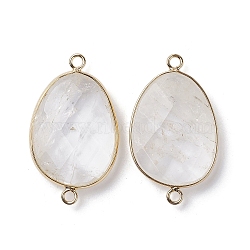 Natural Quartz Crystal Connector Charms, with Light Gold Plated Brass Finding, Oval Link, Faceted, 38~38.5x22.5~23x7mm, Hole: 2mm(G-C110-02A-KCG)