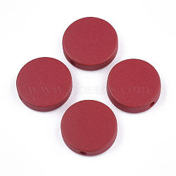 Painted Natural Wood Beads, Flat Round, Crimson, 15~15.5x4mm, Hole: 1.8mm(WOOD-S049-02B-10)