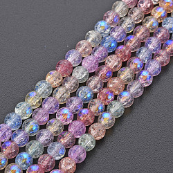 Electroplate Crackle Glass Bead Strands, AB Color Plated, Dyed & Heated, Round, Colorful, 4mm, Hole: 0.8mm, about 98~100pcs/strand, 15.35 inch(39cm)(GLAA-S192-C-006B)