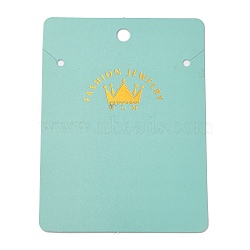 Rectangle Paper Necklace Display Cards with Hanging Hole, Crown Print Jewelry Display Card for Necklace Storage, Aqua, 9.8x7.2x0.05cm, Hole: 6mm and 3mm(CDIS-M005-01)