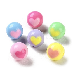 Two Tone Opaque Acrylic Beads, Round, Heart, 12mm, Hole: 2.2mm, about 505pcs/500g(SACR-I005-07B)