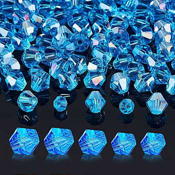 10 Strands 2 Style Transparent Electroplate Glass Beads Strands, AB Color Plated, Faceted, Bicone, Deep Sky Blue, 4~6x4~6mm, Hole: 1mm, about 47~96pcs/strand, 10.83~14.37 inch