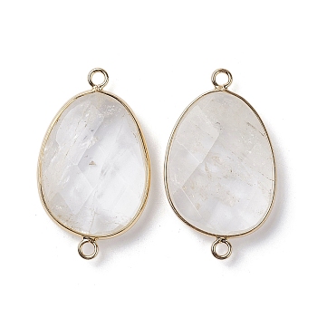 Natural Quartz Crystal Connector Charms, with Light Gold Plated Brass Finding, Oval Link, Faceted, 38~38.5x22.5~23x7mm, Hole: 2mm
