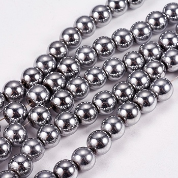 Electroplate Non-magnetic Synthetic Hematite Beads Strands, Round, Grade A, Platinum Plated, 8mm, Hole: 1.5mm, about 50pcs/strand, 16 inch