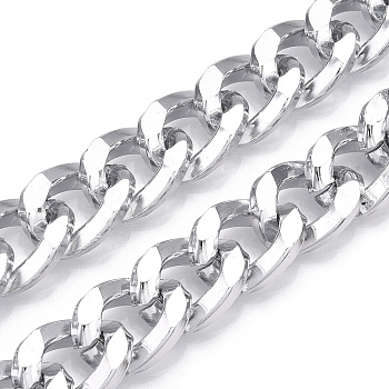 Aluminum Curb Chains, Diamond Cut Cuban Link Chains, Unwelded, Silver, 19x14x4mm